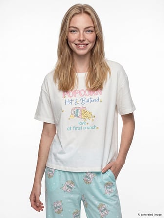 LCW Young Turkuaz Bisiklet Yaka Kadın Kaprili Pijama Takımı