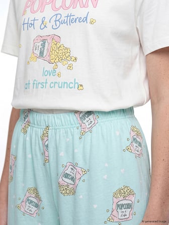 LCW Young Turkuaz Bisiklet Yaka Kadın Kaprili Pijama Takımı