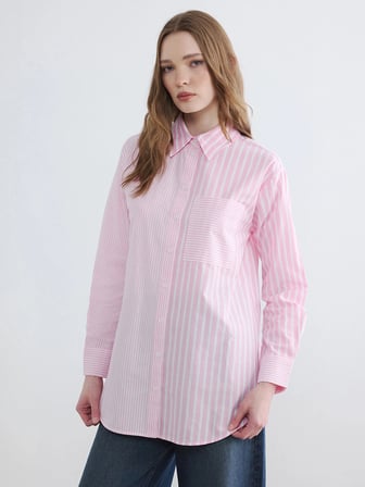 LCW Modest Pembe Çizgili Kadın Gömlek Tunik