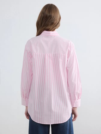 LCW Modest Pembe Çizgili Kadın Gömlek Tunik