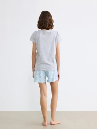 LCW DREAM Mavi Bisiklet Yaka Baskılı Kadın Şortlu Pijama Takımı