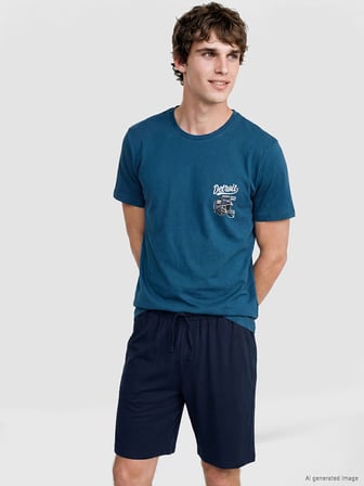 LC WAIKIKI Petrol Regular Fit Erkek Şortlu Pijama Takımı