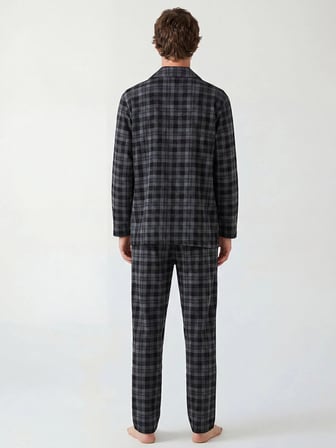 LC WAIKIKI Siyah Standart Kalıp Ekose Erkek Pijama Takımı