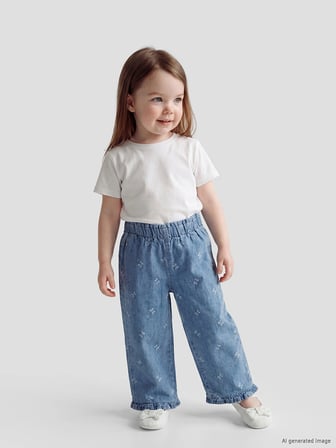 LCW baby Mavi Kız Bebek Denim Bol Paça Pantolon