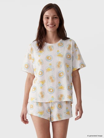 LCW DREAM Ekru Baskılı Kadın Şortlu Pijama Takımı