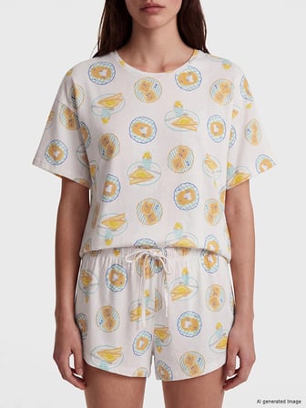 LCW DREAM Ekru Baskılı Kadın Şortlu Pijama Takımı