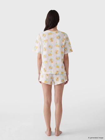 LCW DREAM Ekru Baskılı Kadın Şortlu Pijama Takımı