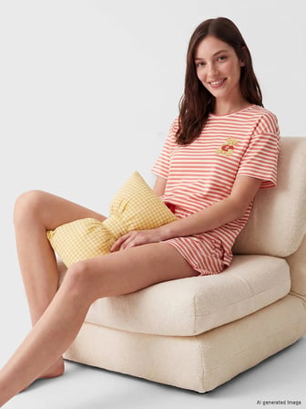 LCW DREAM Kırmızı Çizgili Kadın Şortlu Pijama Takımı