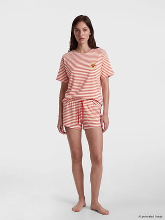 LCW DREAM Kırmızı Çizgili Kadın Şortlu Pijama Takımı