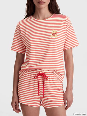 LCW DREAM Kırmızı Çizgili Kadın Şortlu Pijama Takımı
