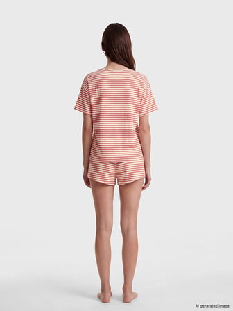 LCW DREAM Kırmızı Çizgili Kadın Şortlu Pijama Takımı