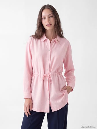 LCW Modest Pembe Beli Bağcıklı Kadın Gömlek Tunik