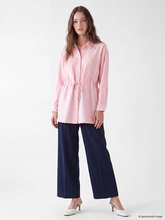 LCW Modest Pembe Beli Bağcıklı Kadın Gömlek Tunik