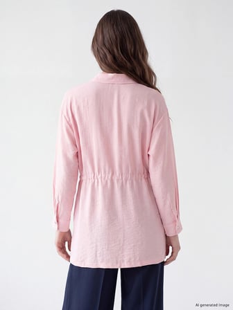 LCW Modest Pembe Beli Bağcıklı Kadın Gömlek Tunik
