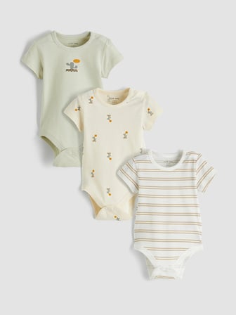 LCW baby Ekru Baskılı Erkek Bebek Çıtçıtlı Body 3'lü