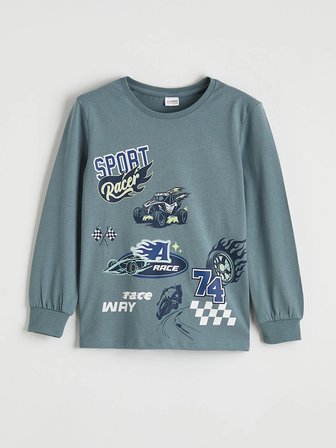 LCW Kids Mavi Baskılı Bisiklet Yaka Erkek Çocuk Pijama Takımı