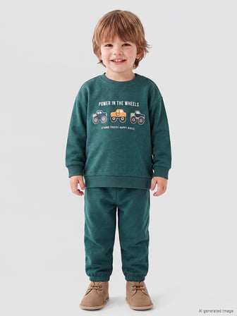 LCW baby Petrol Araba Baskılı Erkek Bebek Sweatshirt ve Eşofman Altı