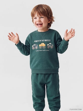 LCW baby Petrol Araba Baskılı Erkek Bebek Sweatshirt ve Eşofman Altı