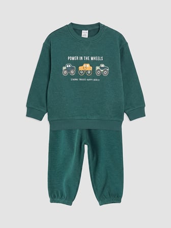 LCW baby Petrol Araba Baskılı Erkek Bebek Sweatshirt ve Eşofman Altı