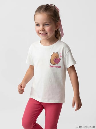 LCW Kids Ekru Capyfun Baskılı Kız Çocuk Takım