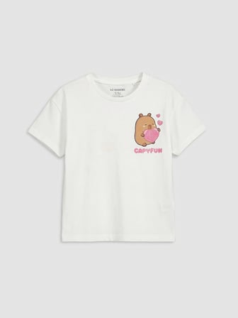 LCW Kids Ekru Capyfun Baskılı Kız Çocuk Takım