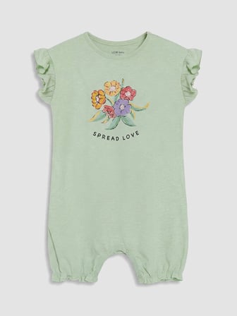 LCW baby Yeşil Fırfırlı Baskılı Kız Bebek 2'li Tulum