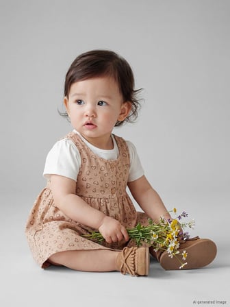 LCW baby Bej Kalp Desenli Kız Bebek Elbise ve Tişört