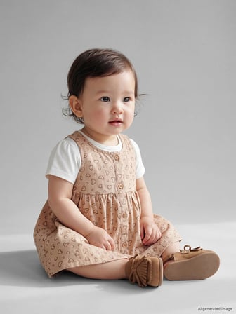 LCW baby Bej Kalp Desenli Kız Bebek Elbise ve Tişört