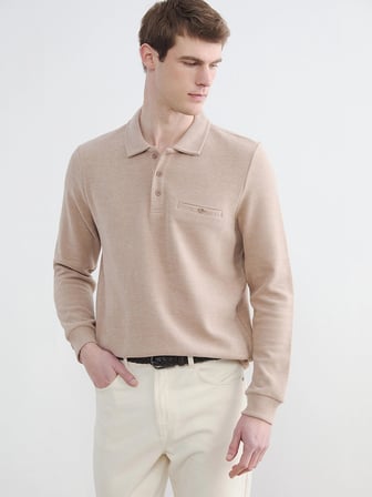 LCWAIKIKI Classic Bej Polo Yaka Erkek Sweatshirt