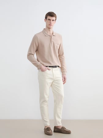 LCWAIKIKI Classic Bej Polo Yaka Erkek Sweatshirt