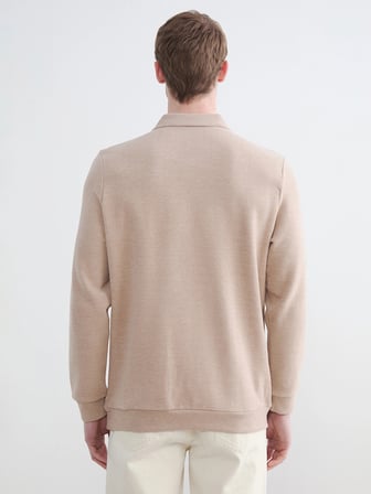 LCWAIKIKI Classic Bej Polo Yaka Erkek Sweatshirt