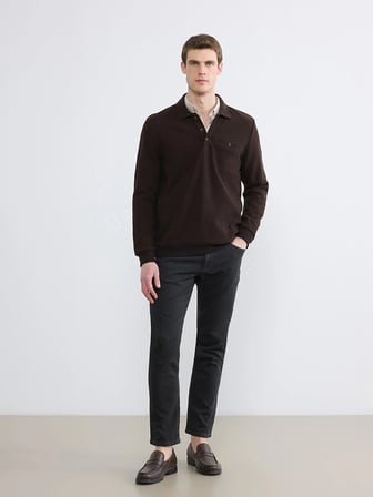LCWAIKIKI Classic Kahverengi Polo Yaka Erkek Sweatshirt
