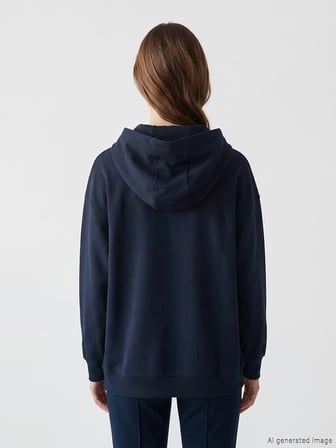 LCW Modest Lacivert Kapüşonlu Brooklyn Baskılı Kadın Sweatshirt Tunik