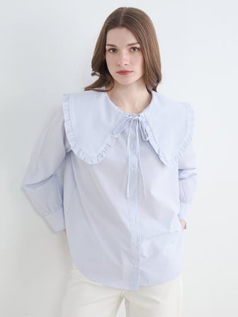 LCW Modest Mavi Bebe Yaka Çizgili Kadın Gömlek