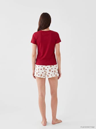 LCW Young Ekru Baskılı Kadın Şortlu Pijama Takımı
