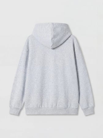 LCW Kids Gri Kapüşonlu Baskılı Kız Çocuk Fermuarlı Sweatshirt