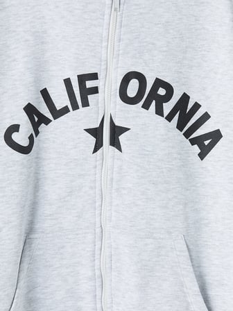 LCW Kids Gri Kapüşonlu Baskılı Kız Çocuk Fermuarlı Sweatshirt
