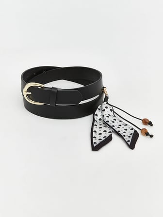 LCW ACCESSORIES Siyah Deri Görünümlü Aksesuarlı Kadın Kemer