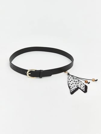 LCW ACCESSORIES Siyah Deri Görünümlü Aksesuarlı Kadın Kemer