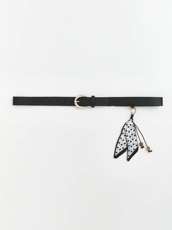 LCW ACCESSORIES Siyah Deri Görünümlü Aksesuarlı Kadın Kemer