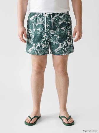 LCW SWIMWEAR Yeşil Kısa Boy Desenli Erkek Deniz Şortu