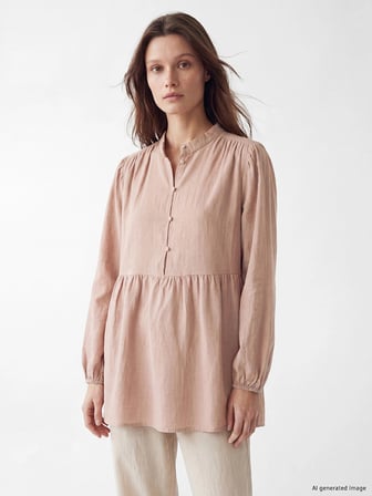 LCW Modest Pembe Büzgülü Kadın Müslin Tunik