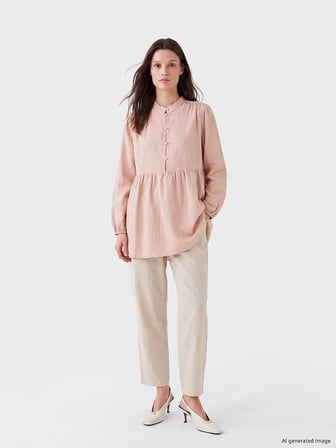 LCW Modest Pembe Büzgülü Kadın Müslin Tunik