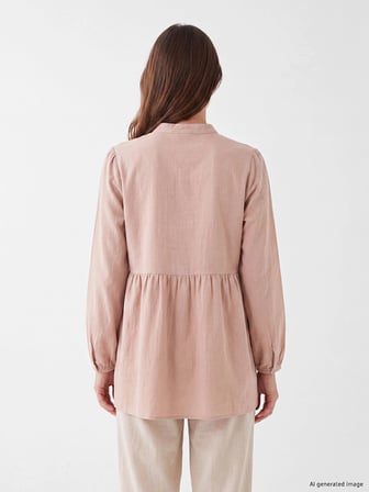 LCW Modest Pembe Büzgülü Kadın Müslin Tunik