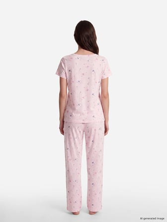 LCW DREAM Pembe V Yaka Çiçekli Kadın Pijama Takım