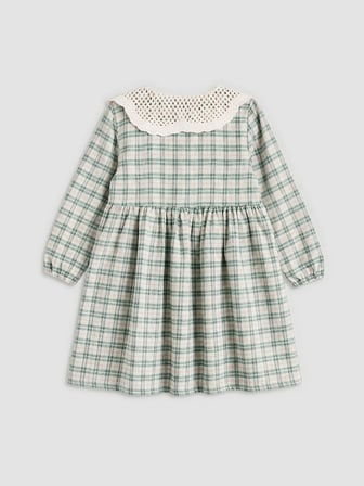 LCW Kids Yeşil Bebe Yaka Ekose Kız Çocuk Elbise