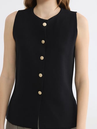 LCW EVERYDAY Siyah Bisiklet Yaka Kadın Triko Yelek