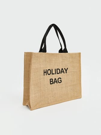 LCW ACCESSORIES Bej Yazı Nakışlı Kız Çocuk Hasır Plaj Çantası