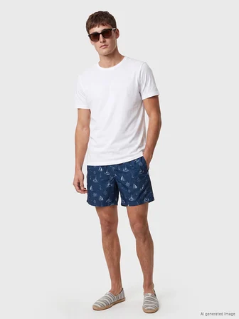 LCW SWIMWEAR Lacivert Diz Hizası Boy Desenli Erkek Deniz Şortu