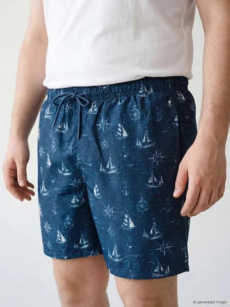 LCW SWIMWEAR Lacivert Diz Hizası Boy Desenli Erkek Deniz Şortu